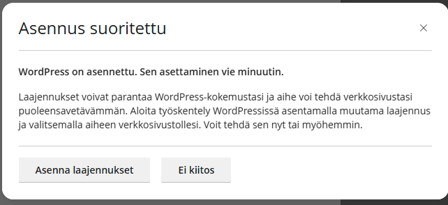 Ilmoitus Asennus suoritettu
